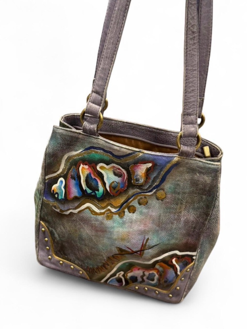Vintage Hand-Painted Multicolor Leather Tote - Picture 3 of 6